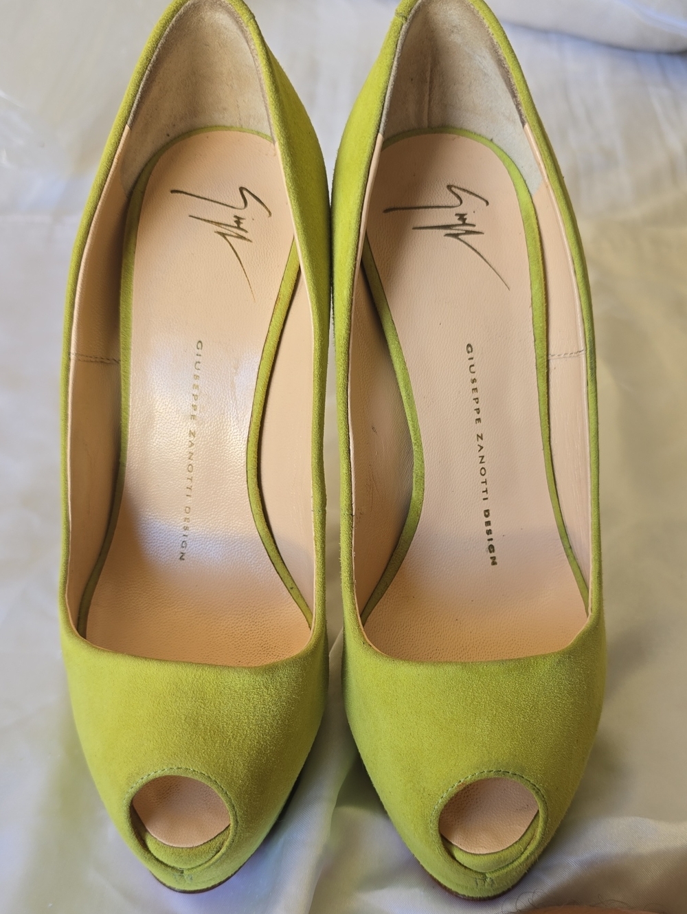 Giuseppe Zanotti Lime Green Suede Peep-Toe Pumps
